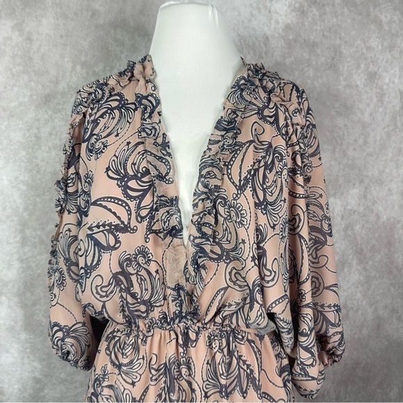 VICI Double V-Neck Long Sleeve Floral Print Mini Ruffle Dress Size Small - Picture 3 of 9